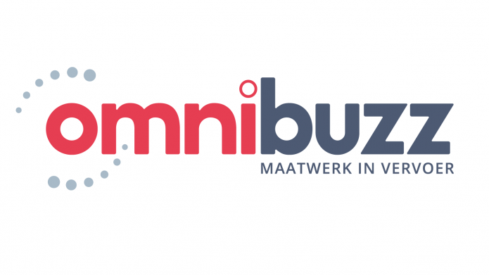 Omnibuzz logo in rood en grijs, de tekst luidt Omnibuzz maatwerk in vervoer